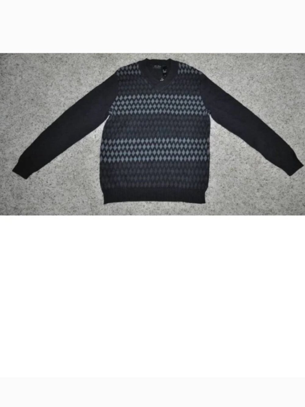 Axcess Sweater Mens S Black Gray Diamond Long Sleeve V-Neck Cotton